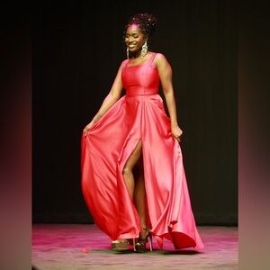 Custom red satin pageant dress